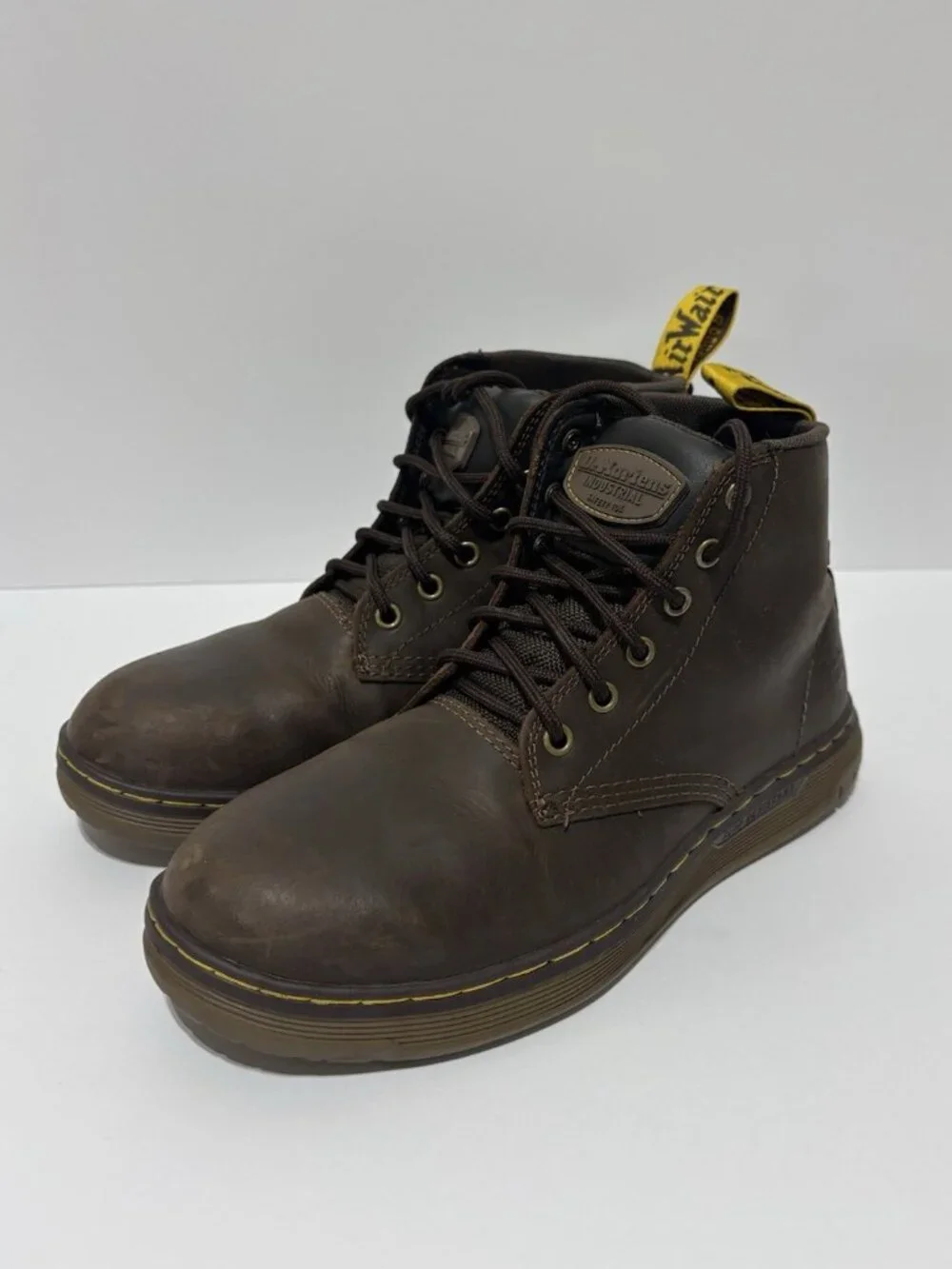 Dr. Martens Women’s Ledger Brown Leather Alloy Toe Boots, Size 9 M